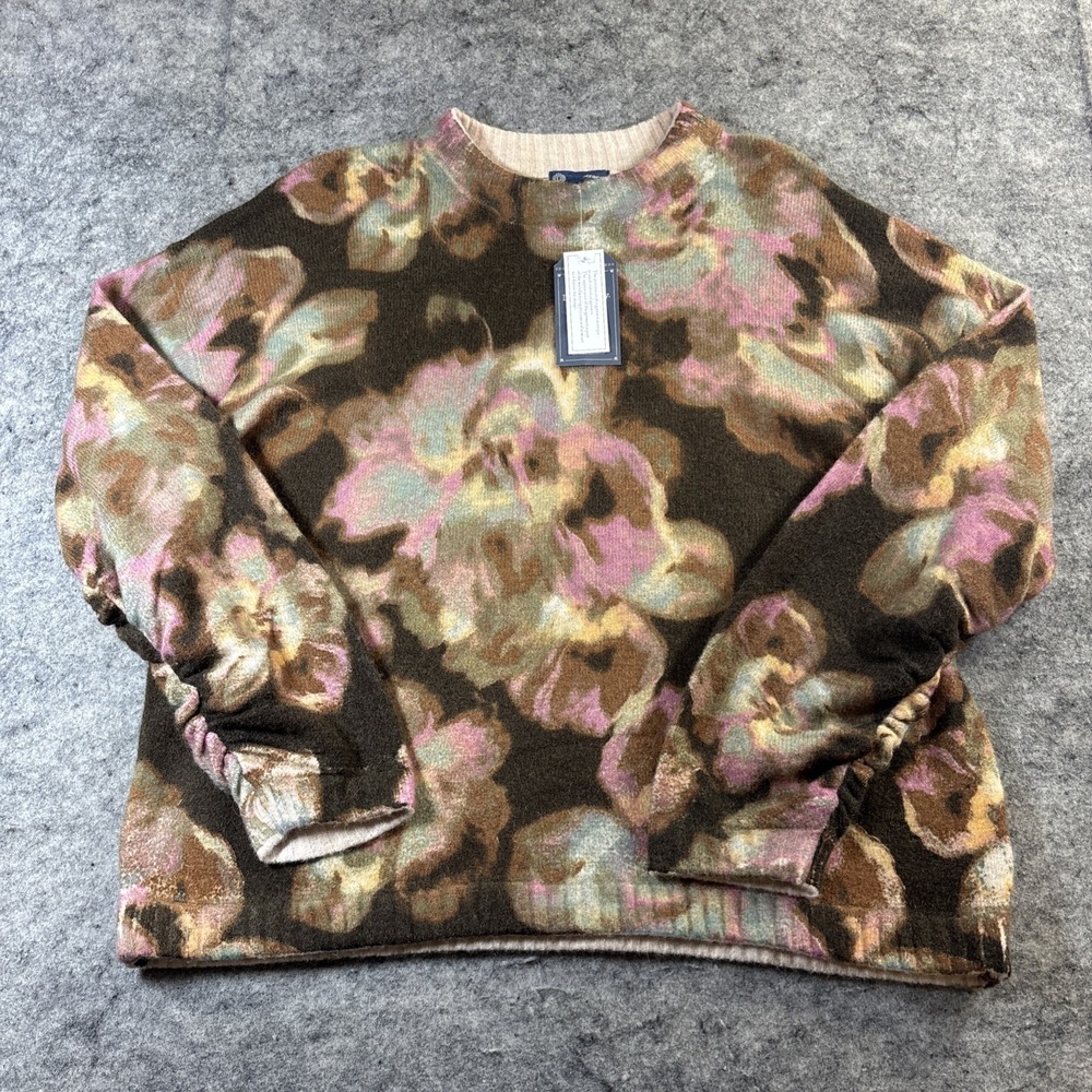 Democracy Crew Neck Sweater Women's XL Multicolor Floral Mohair‎ Blend Boho